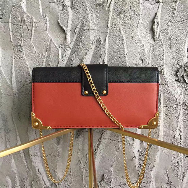 Prada Cahier Long Clutch with Chain Bag 25cm Calfskin Leather Fall Winter 2017 Bag Collection Orange Black