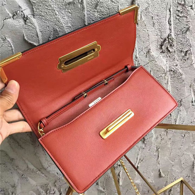 Prada Cahier Long Clutch with Chain Bag 25cm Calfskin Leather Fall Winter 2017 Bag Collection Orange Black