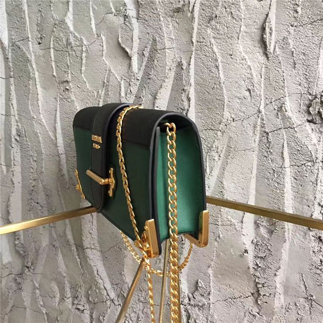 Prada Cahier Long Clutch with Chain Bag 25cm Calfskin Leather Fall Winter 2017 Bag Collection Green Black