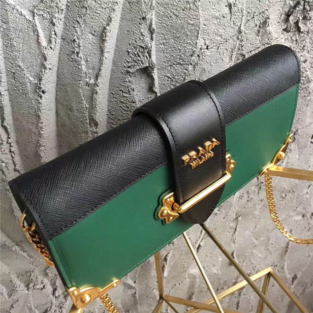 Prada Cahier Long Clutch with Chain Bag 25cm Calfskin Leather Fall Winter 2017 Bag Collection Green Black