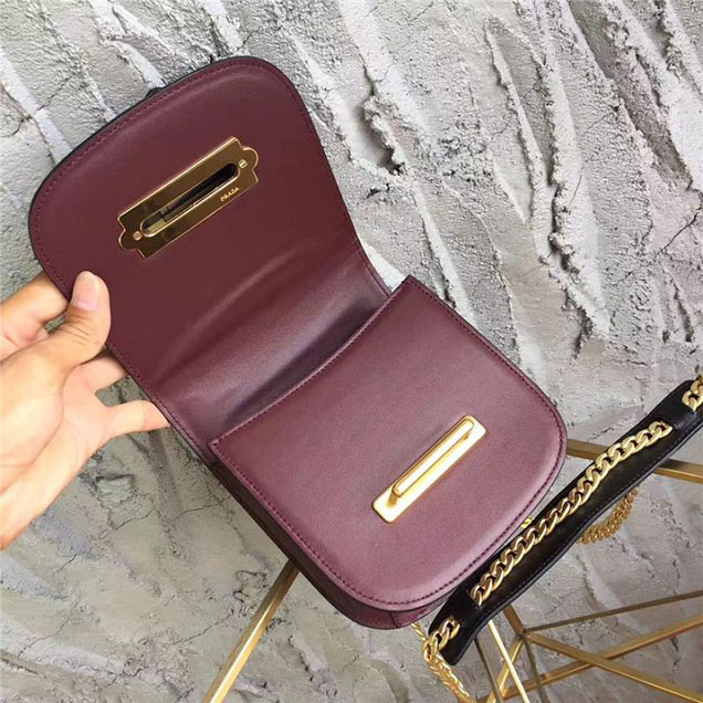 Prada Pionnière Belt Bag 16cm Calfskin Leather Fall Winter 2017 Bag Collection Burgundy Black