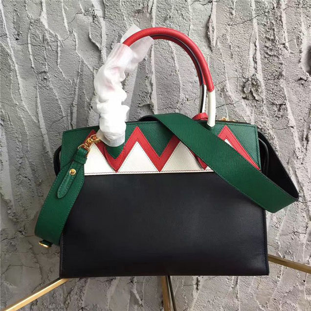 Prada Paradigme Saffiano 30cm Bag 1BA103 Calfskin Leather Fall Winter 2017 Bag Collection Black Red