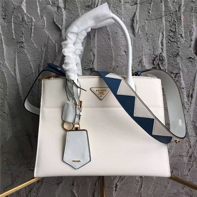 Prada Paradigme Saffiano 30cm Bag 1BA103 Calfskin Leather Fall Winter 2017 Bag Collection White Black