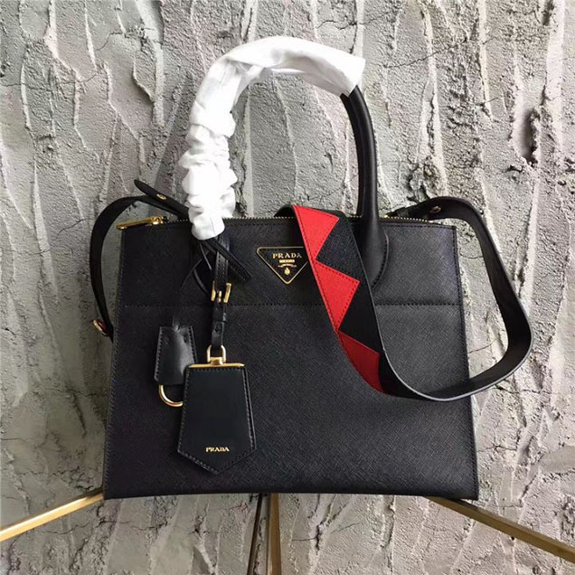 Prada Paradigme Saffiano 30cm Bag 1BA103 Calfskin Leather Fall Winter 2017 Bag Collection Black Red