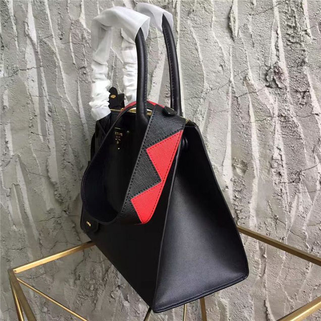 Prada Paradigme Saffiano 30cm Bag 1BA103 Calfskin Leather Fall Winter 2017 Bag Collection Black Red