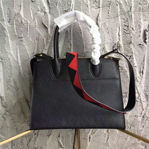 Prada Paradigme Saffiano 30cm Bag 1BA103 Calfskin Leather Fall Winter 2017 Bag Collection Black Red