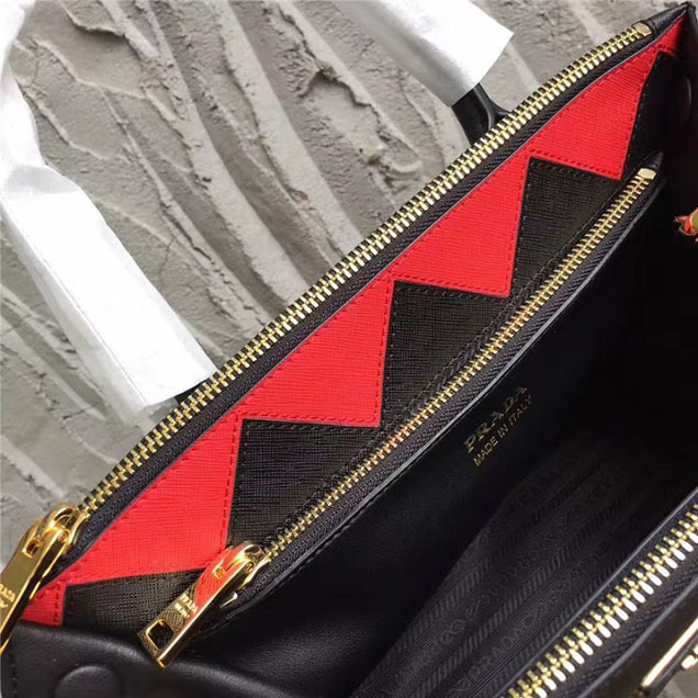 Prada Paradigme Saffiano 30cm Bag 1BA103 Calfskin Leather Fall Winter 2017 Bag Collection Black Red