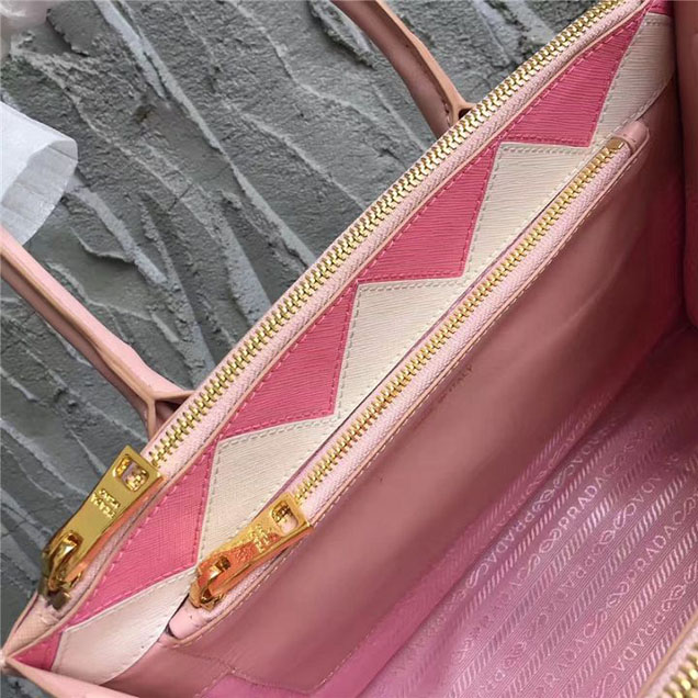 Prada Paradigme Saffiano 30cm Bag 1BA103 Calfskin Leather Fall Winter 2017 Bag Collection Pink White