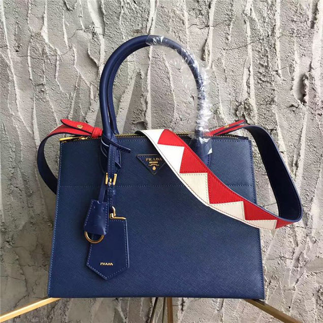 Prada Paradigme Saffiano 30cm Bag 1BA103 Calfskin Leather Fall Winter 2017 Bag Collection Blue Red White