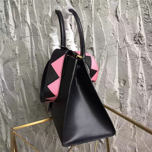 Prada Paradigme Saffiano 30cm Bag 1BA103 Calfskin Leather Fall Winter 2017 Bag Collection Black Pink