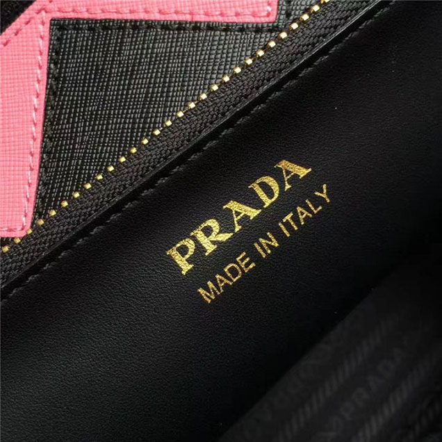Prada Paradigme Saffiano 30cm Bag 1BA103 Calfskin Leather Fall Winter 2017 Bag Collection Black Pink