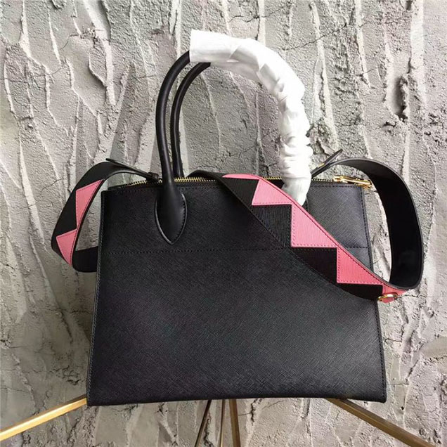 Prada Paradigme Saffiano 30cm Bag 1BA103 Calfskin Leather Fall Winter 2017 Bag Collection Black Pink