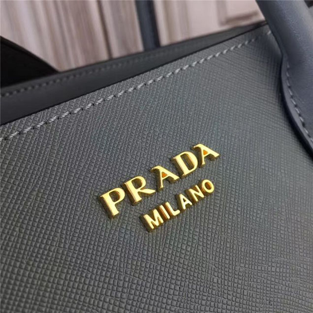 Prada Bibliothèque Saffiano 30cm Bag 1BA153 Calfskin Leather Fall Winter 2017 Bag Collection Grey White