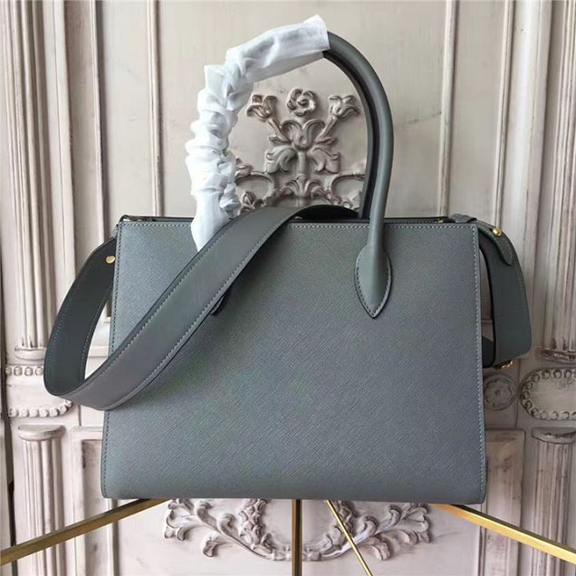 Prada Bibliothèque Saffiano 30cm Bag 1BA153 Calfskin Leather Fall Winter 2017 Bag Collection Grey White