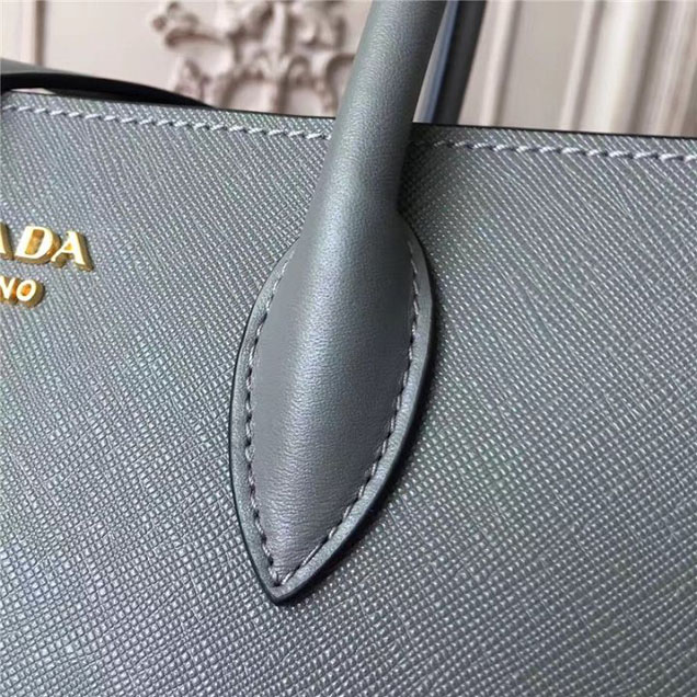 Prada Bibliothèque Saffiano 30cm Bag 1BA153 Calfskin Leather Fall Winter 2017 Bag Collection Grey White