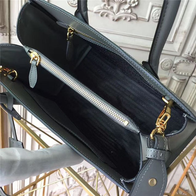 Prada Bibliothèque Saffiano 30cm Bag 1BA153 Calfskin Leather Fall Winter 2017 Bag Collection Grey White