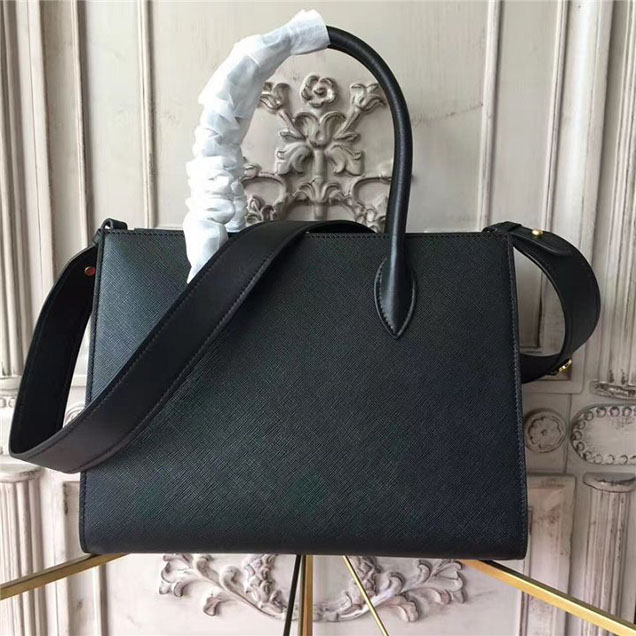 Prada Bibliothèque Saffiano 30cm Bag 1BA153 Calfskin Leather Fall Winter 2017 Bag Collection Black Red