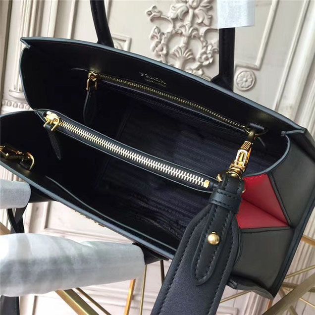 Prada Bibliothèque Saffiano 30cm Bag 1BA153 Calfskin Leather Fall Winter 2017 Bag Collection Black Red