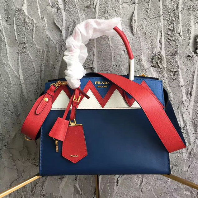 Prada Paradigme Saffiano 30cm Bag 1BA103 Calfskin Leather Fall Winter 2017 Bag Collection Baltic Blue Red