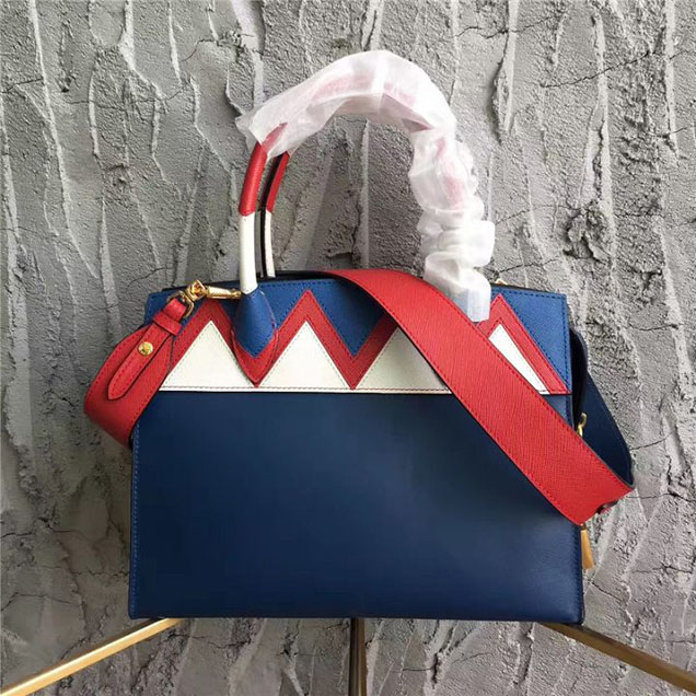Prada Paradigme Saffiano 30cm Bag 1BA103 Calfskin Leather Fall Winter 2017 Bag Collection Baltic Blue Red