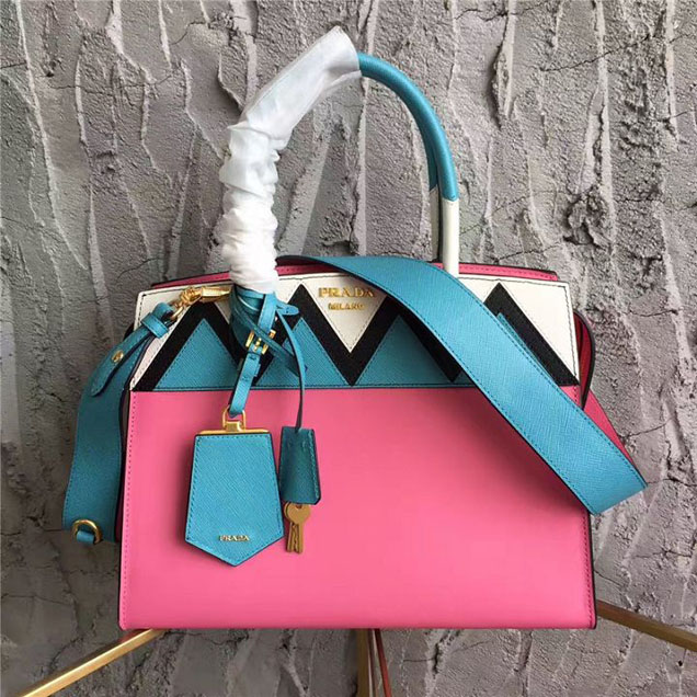 Prada Paradigme Saffiano 30cm Bag 1BA103 Calfskin Leather Fall Winter 2017 Bag Collection Begonia Pink Jade Green