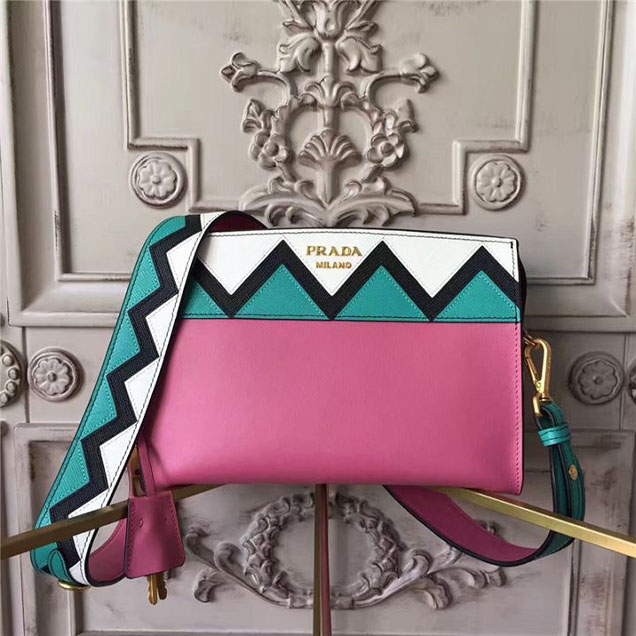 Prada Esplanade Saffiano Shoulder Bag 22cm 1BH049 Calfskin Leather Fall Winter 2017 Bag Collection Begonia Pink Jade Green