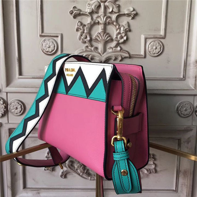 Prada Esplanade Saffiano Shoulder Bag 22cm 1BH049 Calfskin Leather Fall Winter 2017 Bag Collection Begonia Pink Jade Green