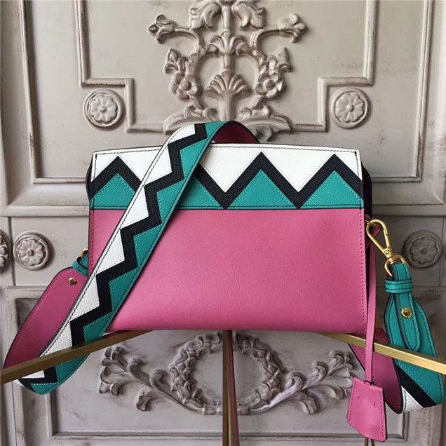 Prada Esplanade Saffiano Shoulder Bag 22cm 1BH049 Calfskin Leather Fall Winter 2017 Bag Collection Begonia Pink Jade Green