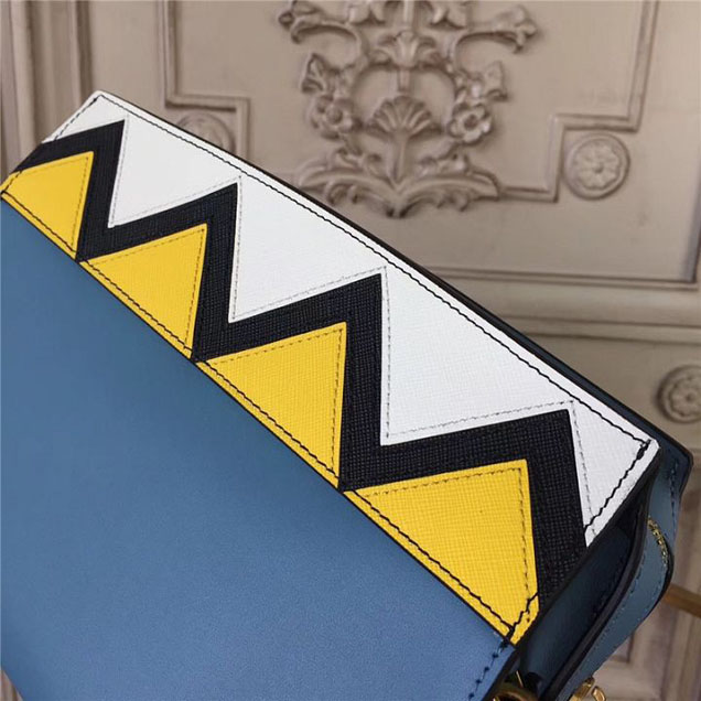 Prada Esplanade Saffiano Shoulder Bag 22cm 1BH049 Calfskin Leather Fall Winter 2017 Bag Collection Astral Blue Sunny Yellow