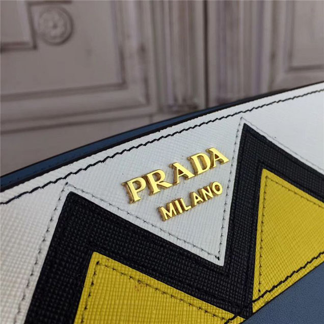 Prada Esplanade Saffiano Shoulder Bag 22cm 1BH049 Calfskin Leather Fall Winter 2017 Bag Collection Astral Blue Sunny Yellow
