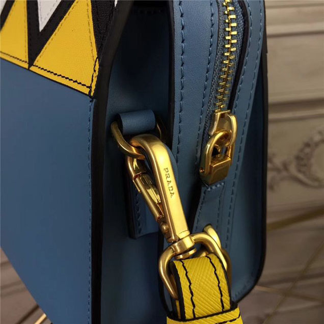 Prada Esplanade Saffiano Shoulder Bag 22cm 1BH049 Calfskin Leather Fall Winter 2017 Bag Collection Astral Blue Sunny Yellow