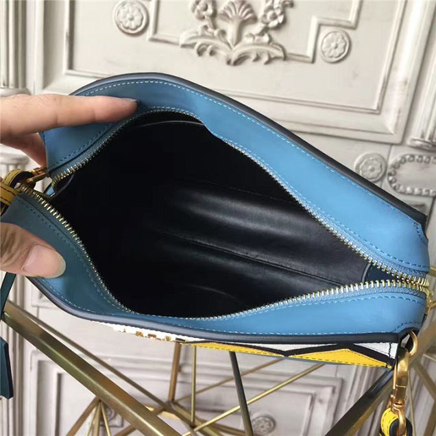 Prada Esplanade Saffiano Shoulder Bag 22cm 1BH049 Calfskin Leather Fall Winter 2017 Bag Collection Astral Blue Sunny Yellow