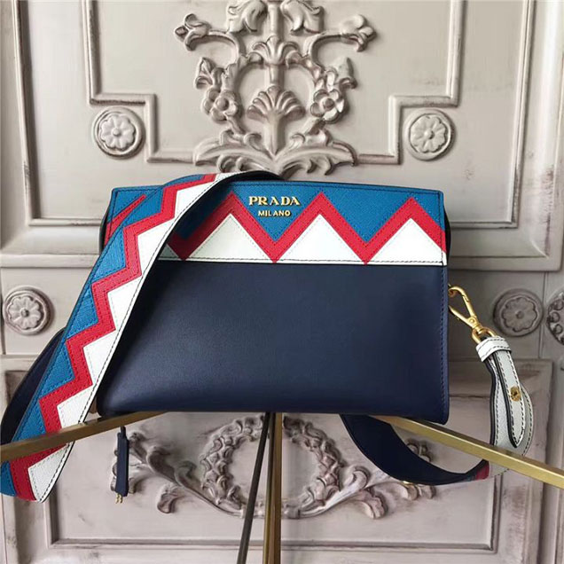 Prada Esplanade Saffiano Shoulder Bag 22cm 1BH049 Calfskin Leather Fall Winter 2017 Bag Collection Baltic Blue Red