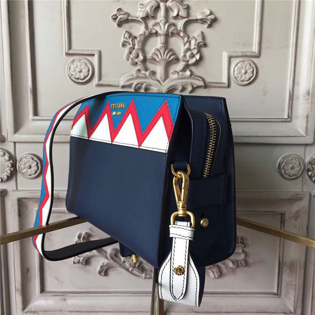Prada Esplanade Saffiano Shoulder Bag 22cm 1BH049 Calfskin Leather Fall Winter 2017 Bag Collection Baltic Blue Red