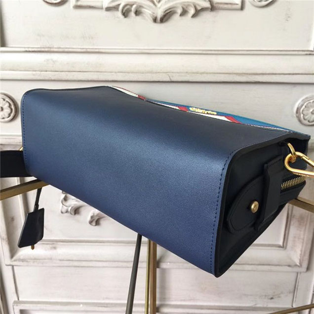Prada Esplanade Saffiano Shoulder Bag 22cm 1BH049 Calfskin Leather Fall Winter 2017 Bag Collection Baltic Blue Red