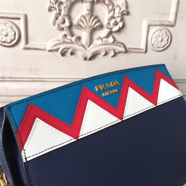 Prada Esplanade Saffiano Shoulder Bag 22cm 1BH049 Calfskin Leather Fall Winter 2017 Bag Collection Baltic Blue Red