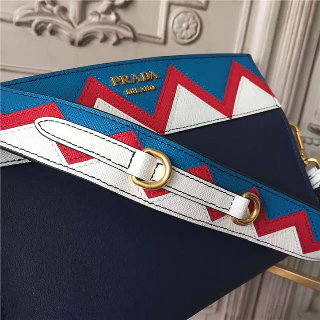 Prada Esplanade Saffiano Shoulder Bag 22cm 1BH049 Calfskin Leather Fall Winter 2017 Bag Collection Baltic Blue Red