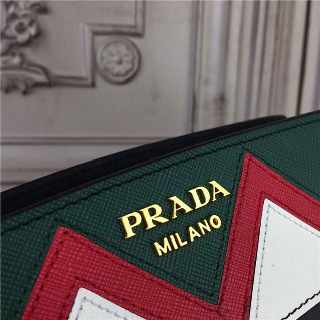 Prada Esplanade Saffiano Shoulder Bag 22cm 1BH049 Calfskin Leather Fall Winter 2017 Bag Collection Black Red