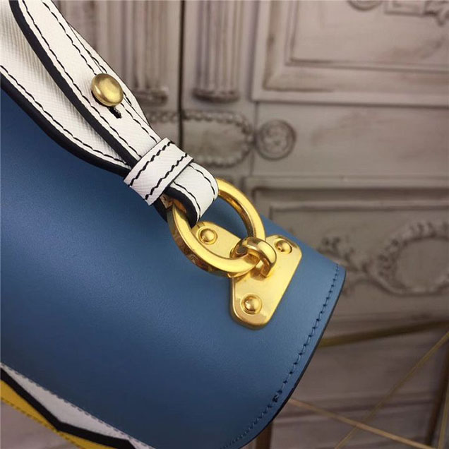 Prada Esplanade Saffiano Shoulder Flap Bag 22cm 1BH049 Calfskin Leather Fall Winter 2017 Bag Collection Astral Blue Sunny Yellow