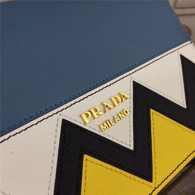 Prada Esplanade Saffiano Shoulder Flap Bag 22cm 1BH049 Calfskin Leather Fall Winter 2017 Bag Collection Astral Blue Sunny Yellow