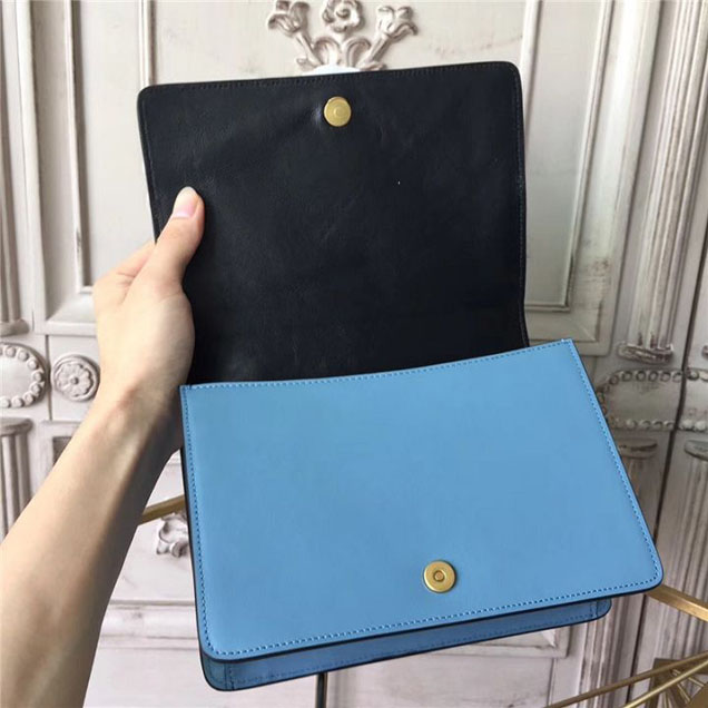 Prada Esplanade Saffiano Shoulder Flap Bag 22cm 1BH049 Calfskin Leather Fall Winter 2017 Bag Collection Astral Blue Sunny Yellow