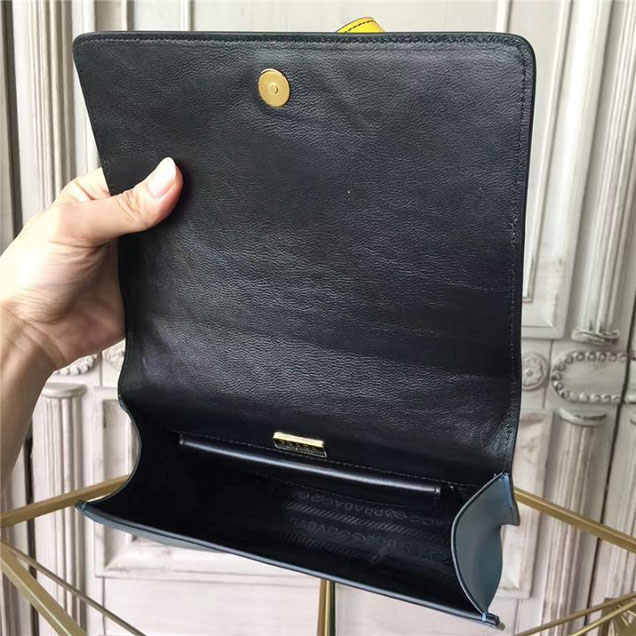 Prada Esplanade Saffiano Shoulder Flap Bag 22cm 1BH049 Calfskin Leather Fall Winter 2017 Bag Collection Astral Blue Sunny Yellow