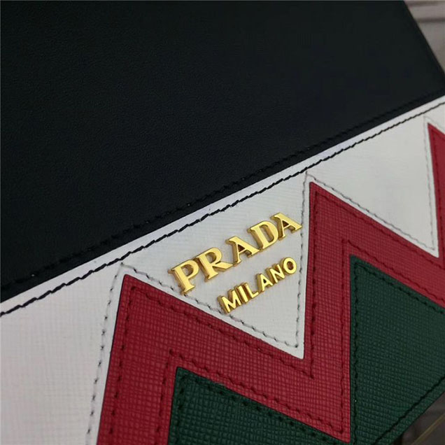 Prada Esplanade Saffiano Shoulder Flap Bag 22cm 1BH049 Calfskin Leather Fall Winter 2017 Bag Collection Black Red