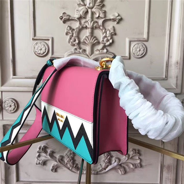 Prada Esplanade Saffiano Shoulder Flap Bag 22cm 1BH049 Calfskin Leather Fall Winter 2017 Bag Collection Begonia Pink Jade Green