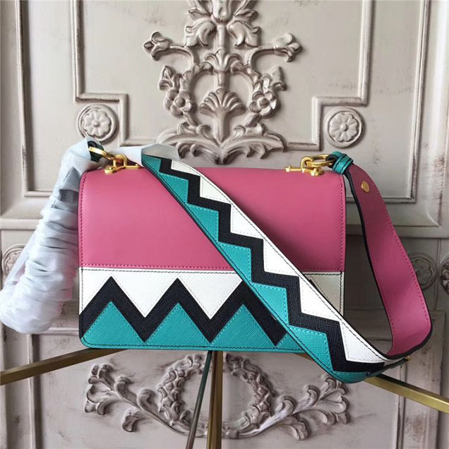 Prada Esplanade Saffiano Shoulder Flap Bag 22cm 1BH049 Calfskin Leather Fall Winter 2017 Bag Collection Begonia Pink Jade Green