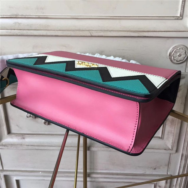 Prada Esplanade Saffiano Shoulder Flap Bag 22cm 1BH049 Calfskin Leather Fall Winter 2017 Bag Collection Begonia Pink Jade Green