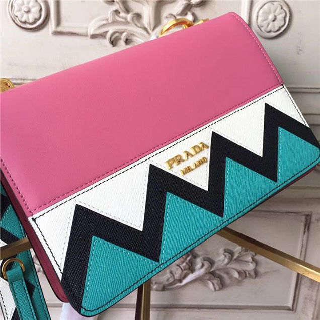 Prada Esplanade Saffiano Shoulder Flap Bag 22cm 1BH049 Calfskin Leather Fall Winter 2017 Bag Collection Begonia Pink Jade Green
