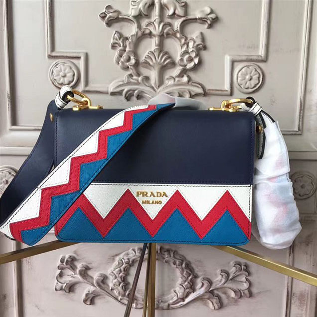 Prada Esplanade Saffiano Shoulder Flap Bag 22cm 1BH049 Calfskin Leather Fall Winter 2017 Bag Collection Baltic Blue Red