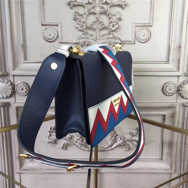 Prada Esplanade Saffiano Shoulder Flap Bag 22cm 1BH049 Calfskin Leather Fall Winter 2017 Bag Collection Baltic Blue Red