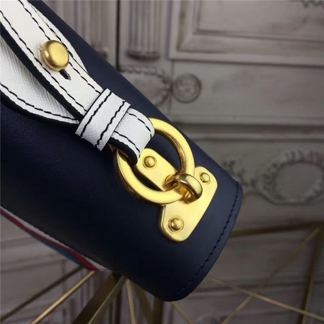 Prada Esplanade Saffiano Shoulder Flap Bag 22cm 1BH049 Calfskin Leather Fall Winter 2017 Bag Collection Baltic Blue Red